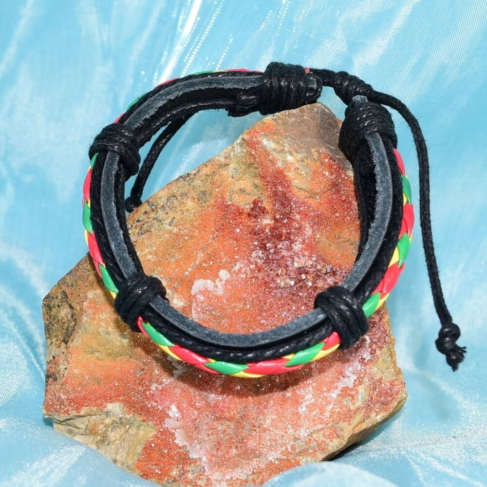 Michael Diego Braid Layered Leather Bracelet Black Green Yellow Mens Gift Packag - Picture 2 of 9
